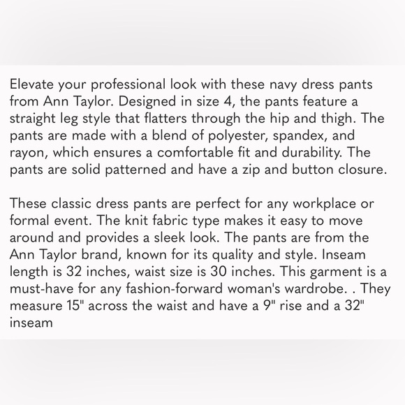 NWOT ππ§π§ πππ²π₯π¨π« ππππππππ π»ππ navy dress pants - Picture 5 of 5